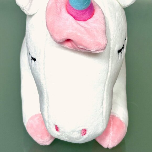 Squishy White Rainbow Horn Winged Unicorn Embroidered Face Baby Kid's Plush Toy - Picture 3 of 8